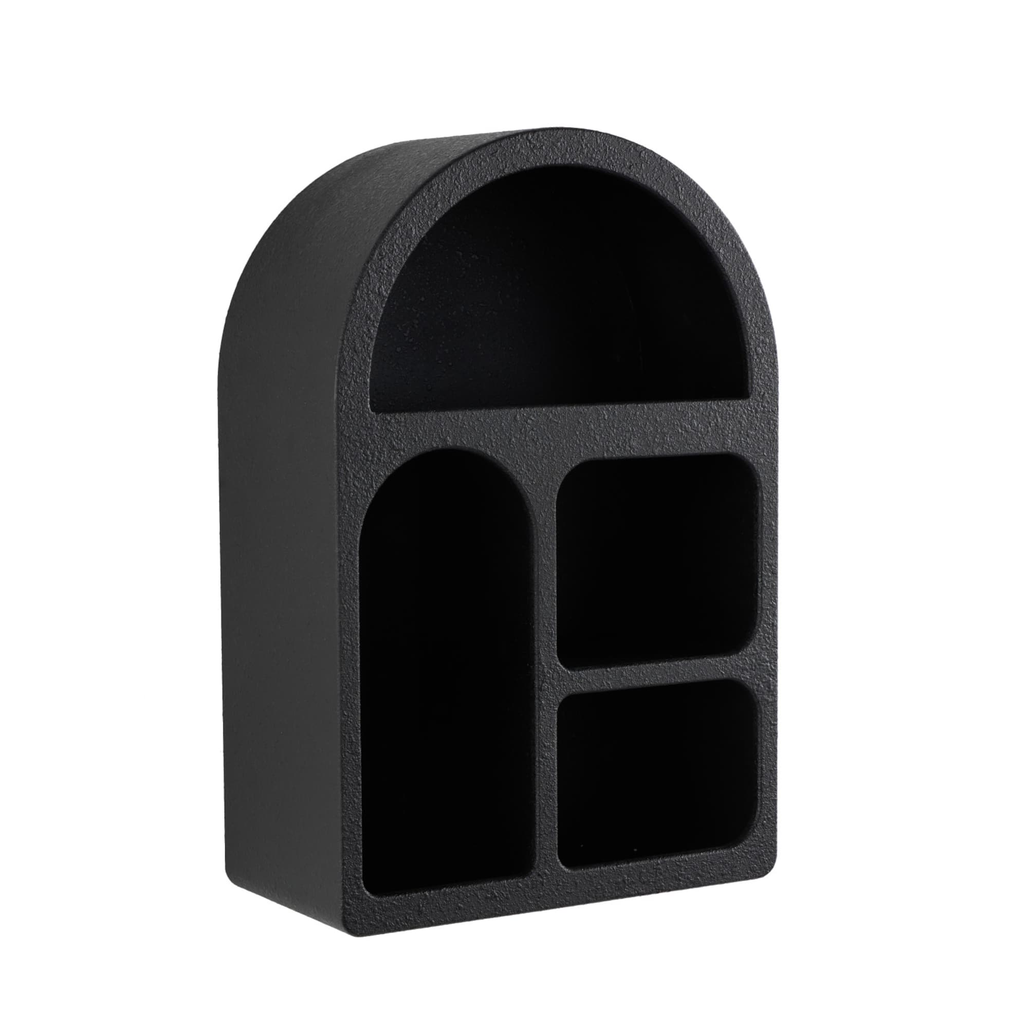 16" x 24" Black Wood Geometric 4 Wall Shelf
